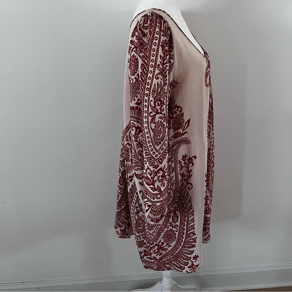 Anu Boho Paisley Printed Silk Blend Silk Long Sleeve Dress |Size - Picture 2 of 6
